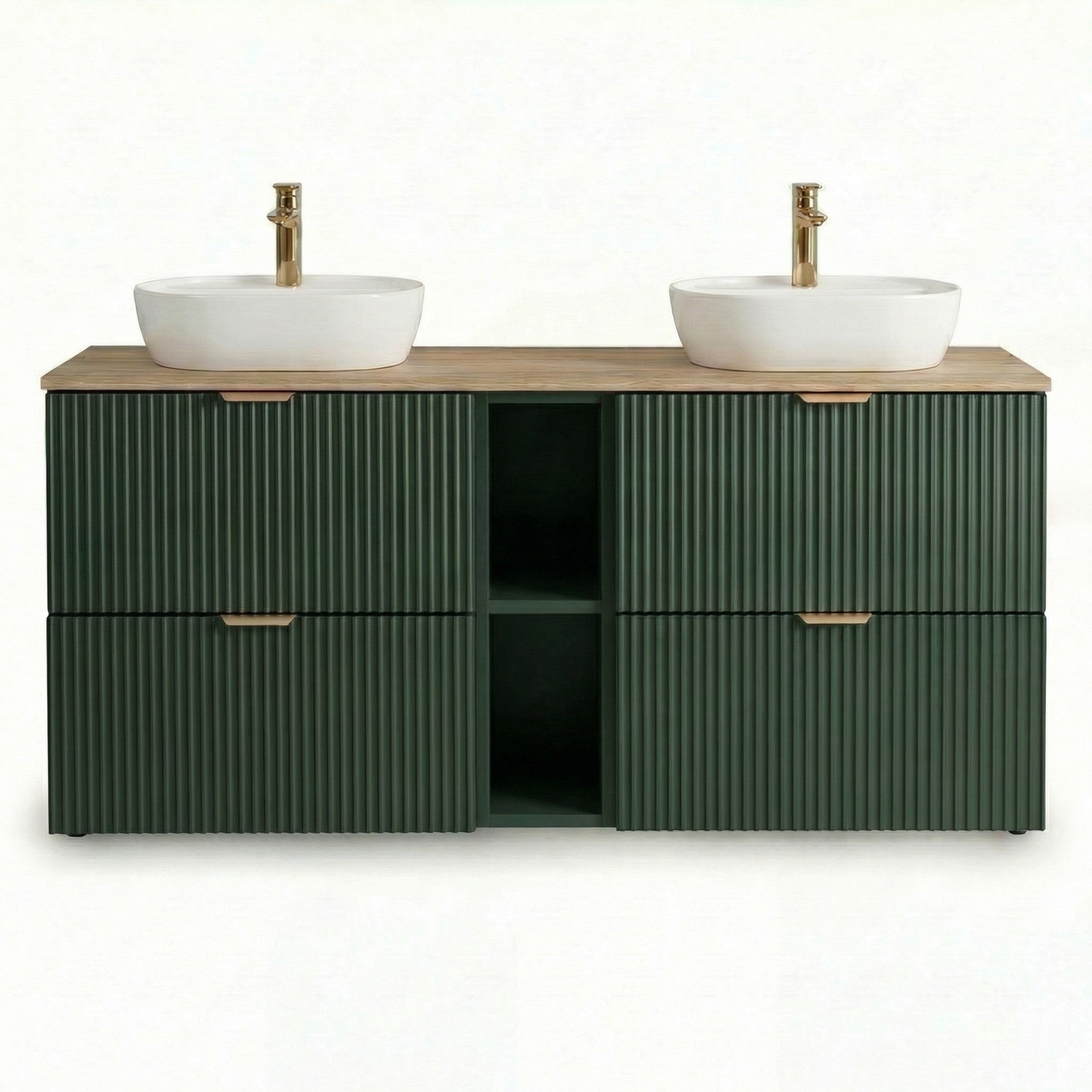 Set de mobilier: Dulap pentru lavoar cu raft 140 cm, 4 sertare Willy - Verde/Nuc top