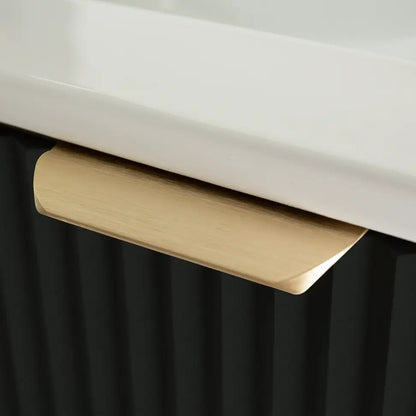 Dulap pentru lavoar 60 cm cu chiuveta, cu 2 usi, fronturi canelate Willy - Negru/Nuc