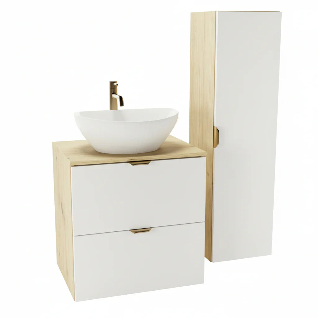 Dulap înalt pentru baie, cu rafturi 120 cm Orio - Alb/Stejar Artisan
