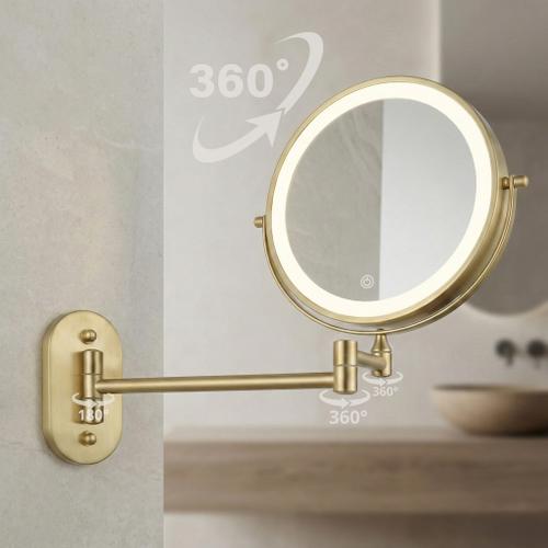 Oglindă cosmetică cu LED-uri pe ambele fețe, pentru montare pe perete - Auriu Vintage