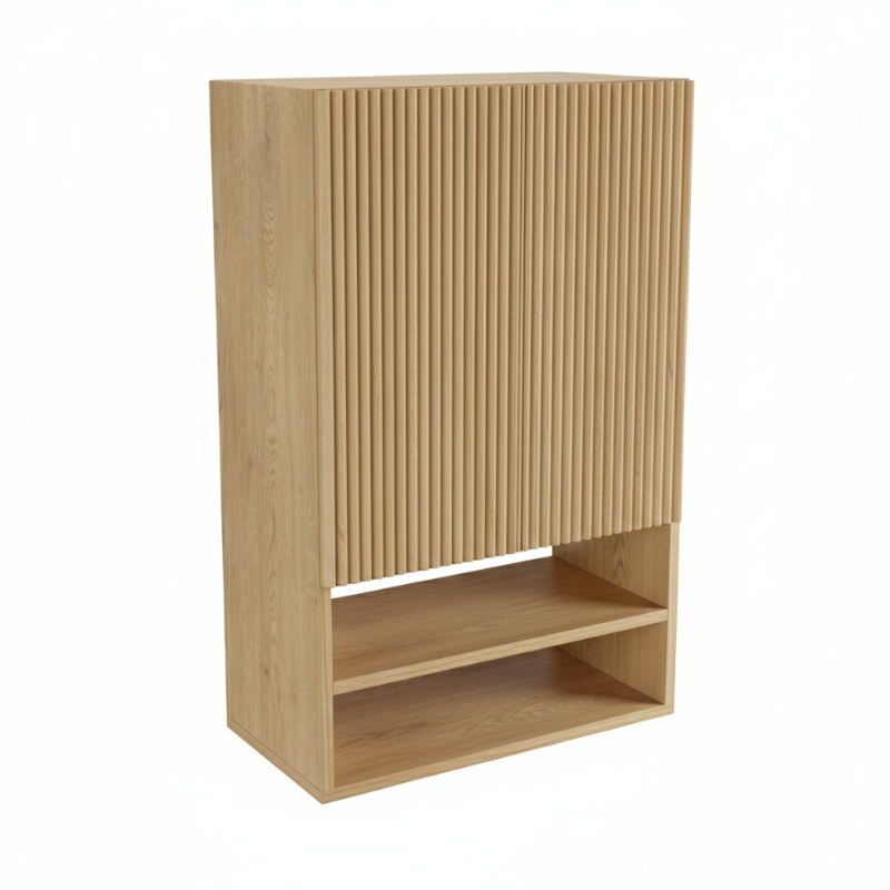 Dulap de perete deasupra toaletei 60 cm suspendat, fronturi canelate Willy - Stejar Cremona