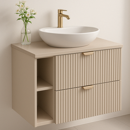 Dulap pentru lavoar Willy 80 cm cu raft Cașmir – fronturi striate și design elegant cu spațiu suplimentar pentru depozitare.