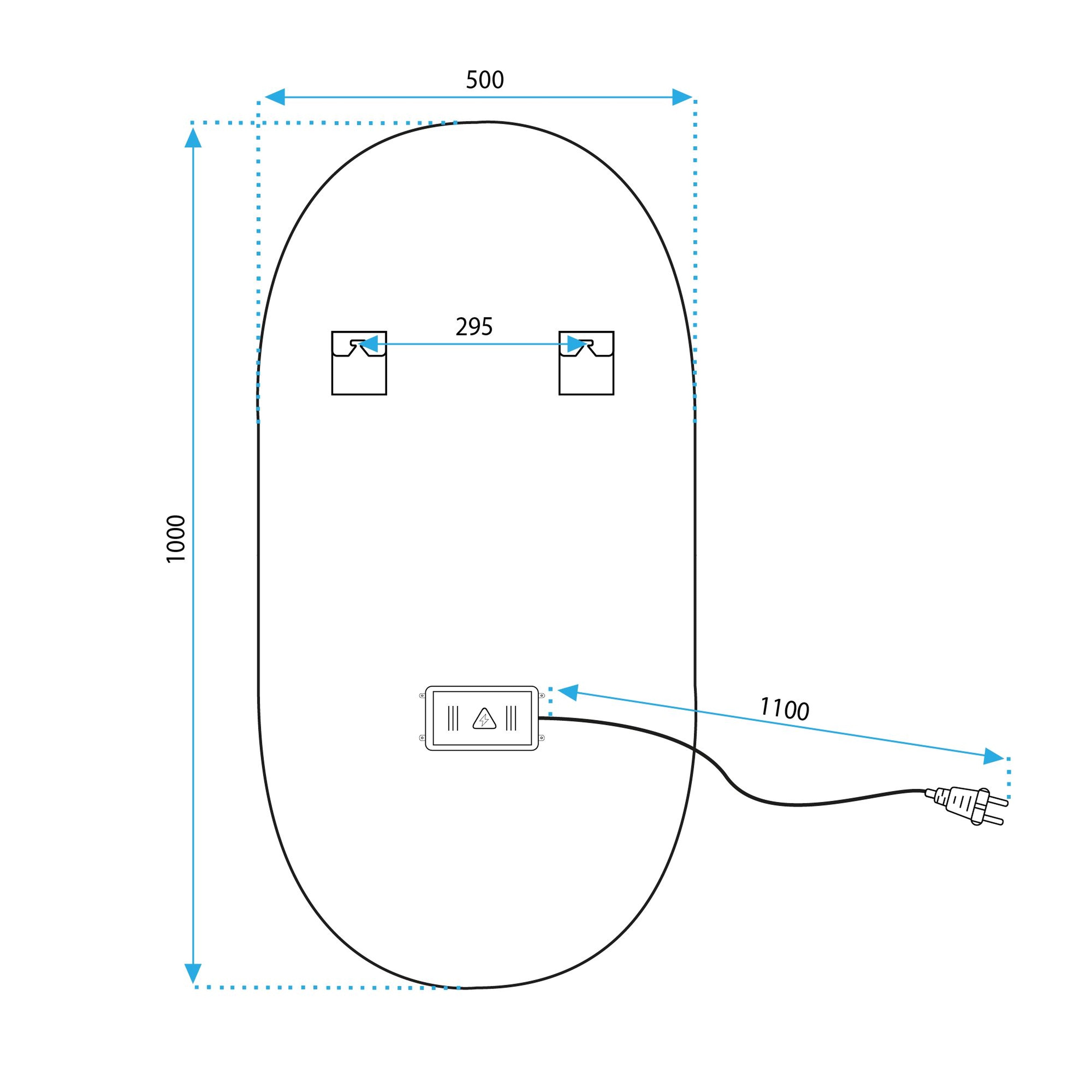 Oglinda de perete cu LED Ovl Auriu - 50x100 cm