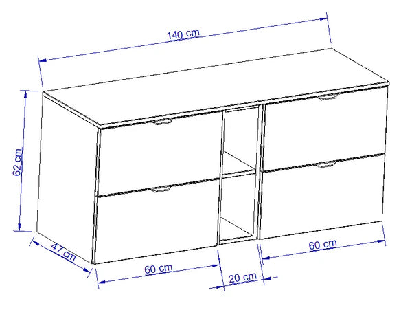 Dulap pentru lavoar 140 cm, cu raft, fronturi netede Orio - Alb/Stejar artizanal