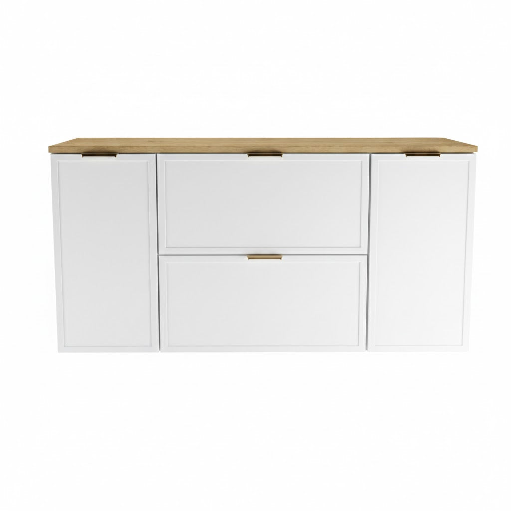 Dulap pentru lavoar 120 cm fronturi cu rama decorativa, 2 usi si 2 sertare Roma - Alb/Stejar Cremona