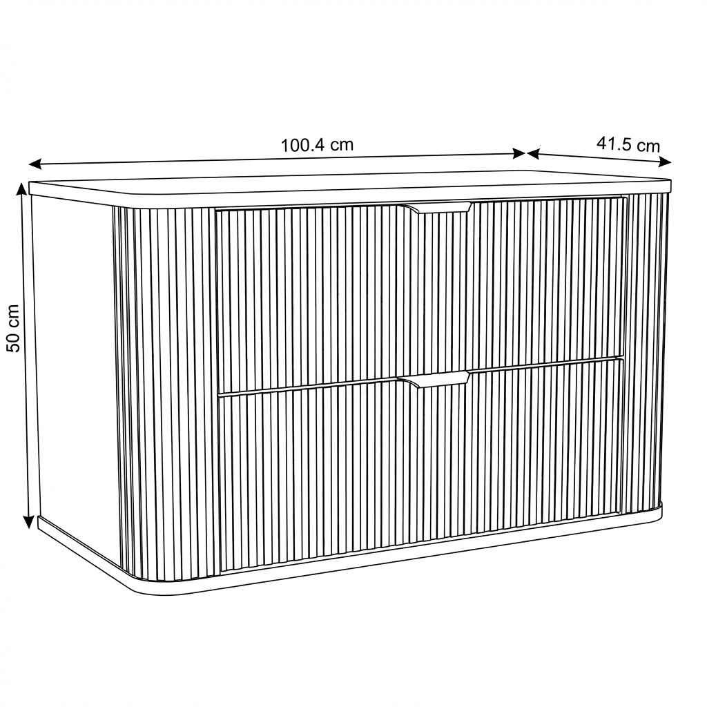 Dulap pentru lavoar 100 cm, 2 sertare, fronturi canelate, rotunjit Selvea - Casmir