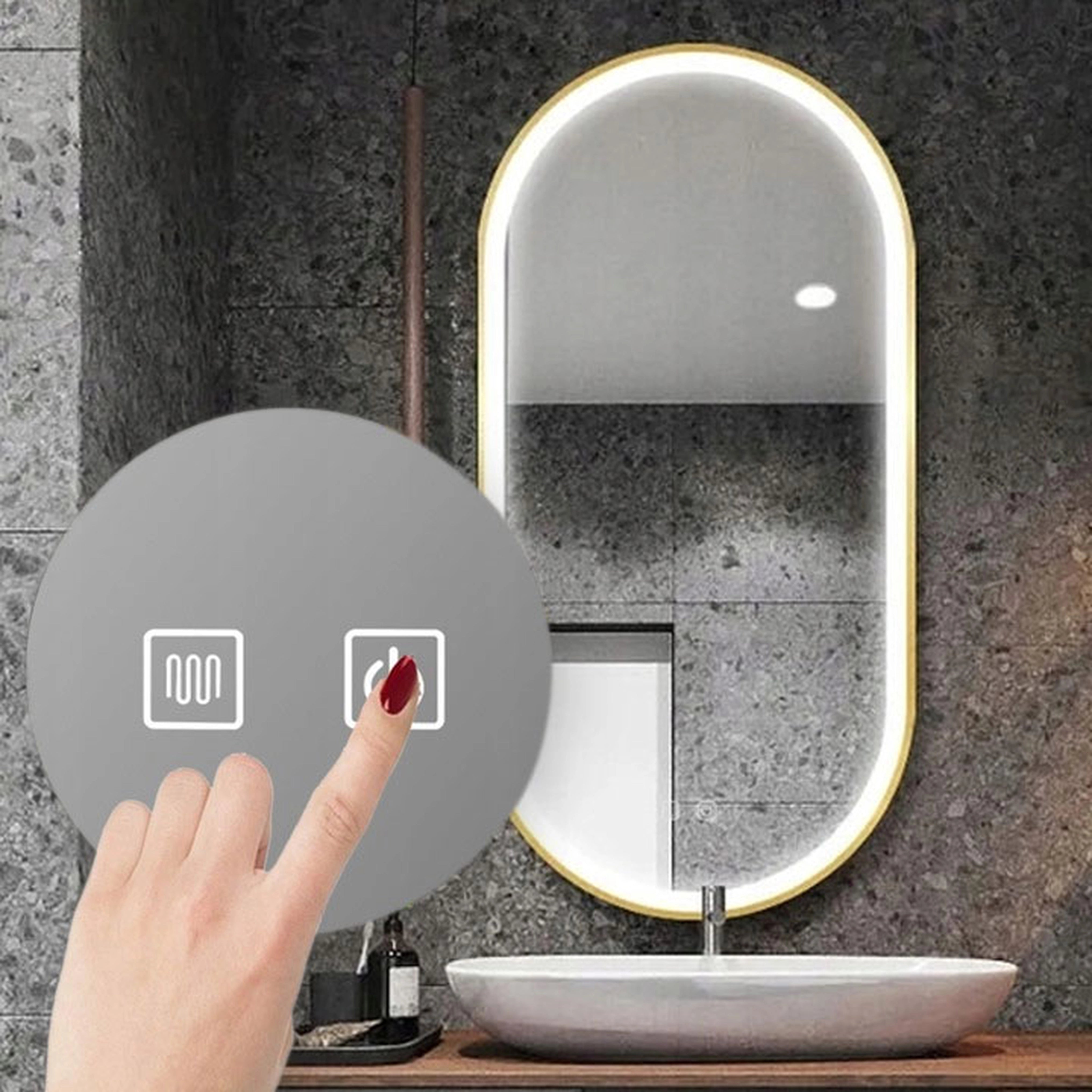 Oglinda de perete cu LED Ovl Auriu - 50x100 cm