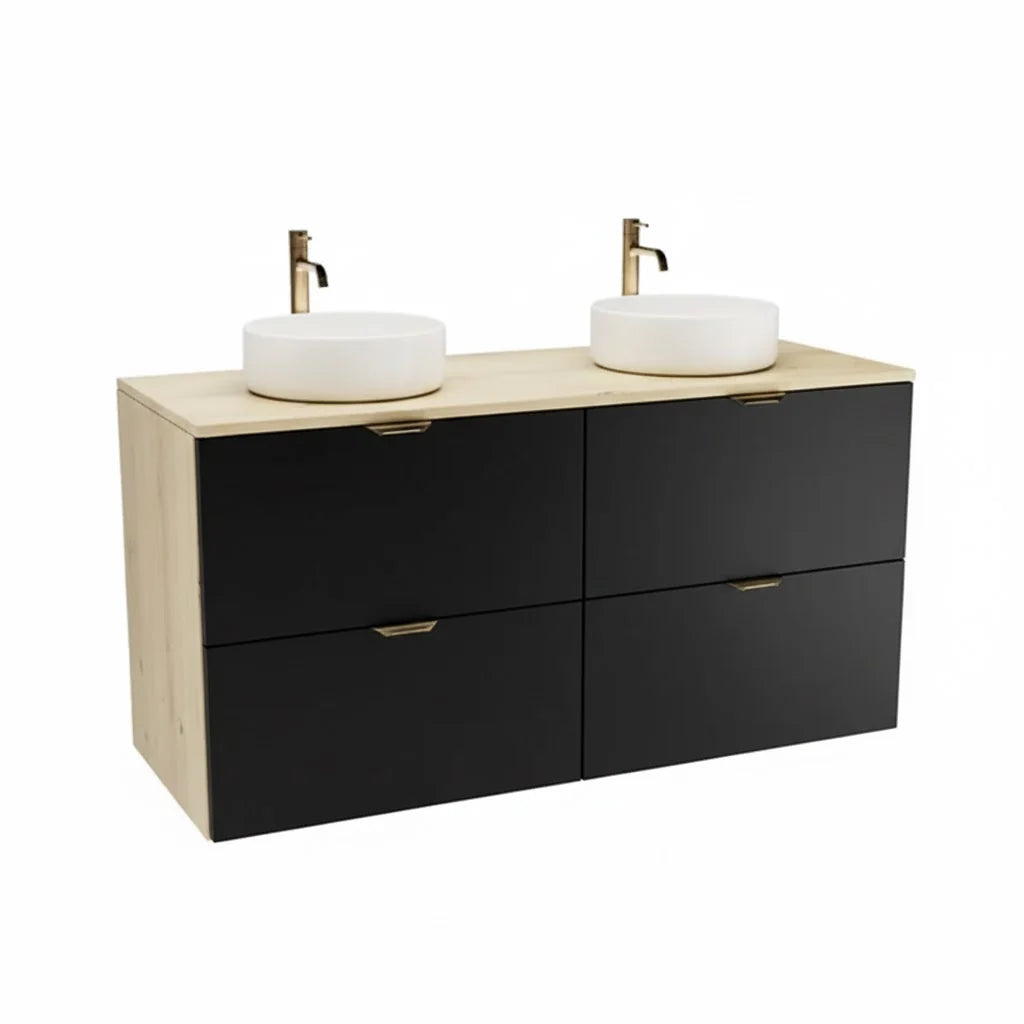 Set de mobilier: Dulap pentru lavoar 120 cm, 4 sertare Orio - Negru/Stejar Artizanal