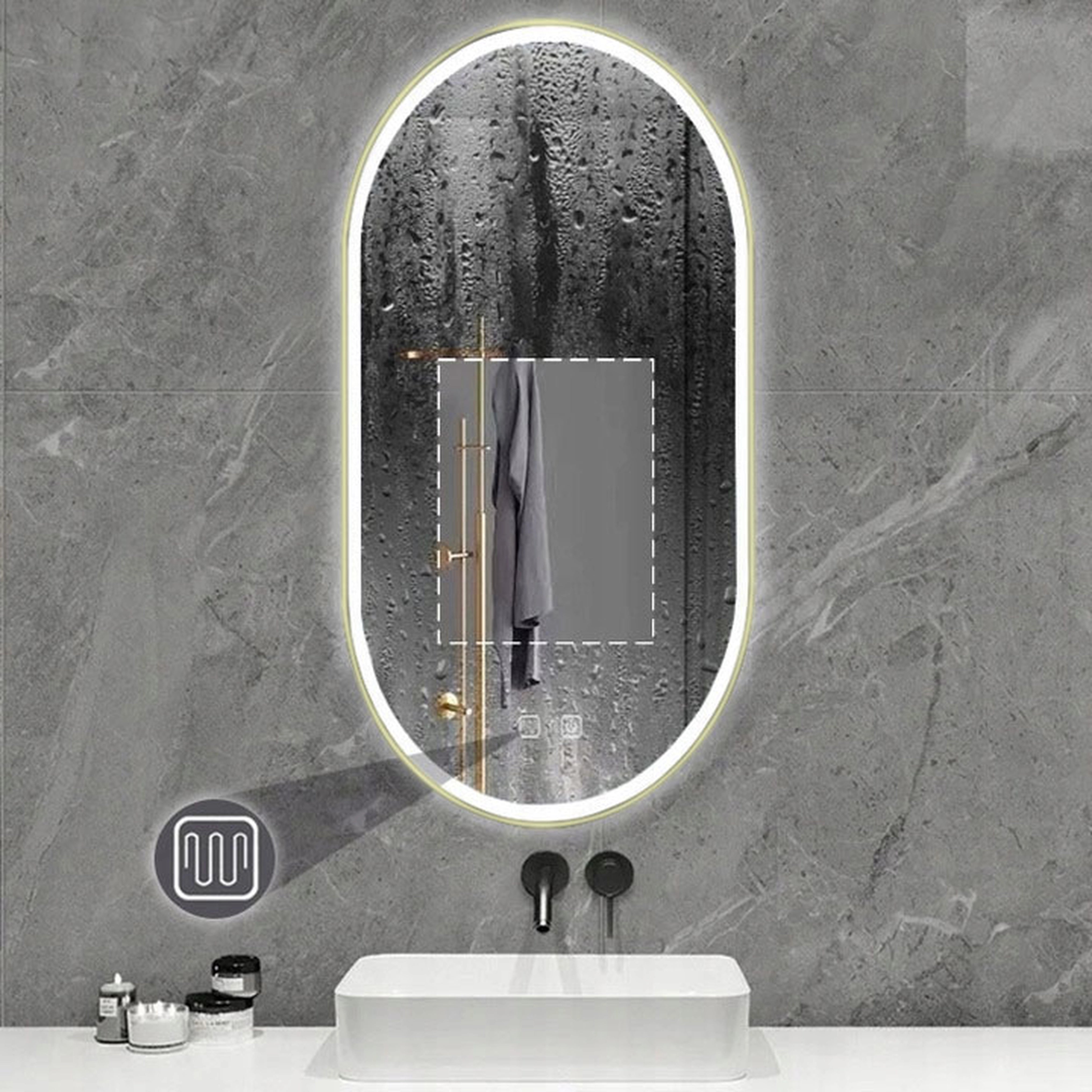 Oglinda de perete cu LED Ovl Auriu - 50x100 cm