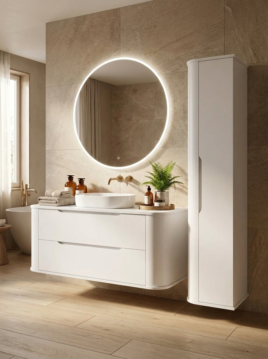 Dulap pentru lavoar 120 cm, 2 sertare, margini rotunjite Luma - Alb