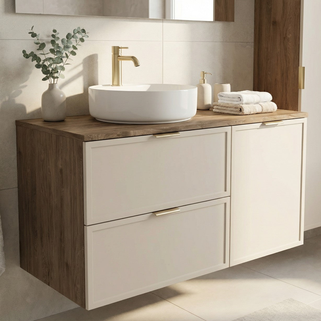 Dulap pentru lavoar 100 cm, cu cos de rufe, fronturi cu rama decorativa Roma - Casmir/Nuc inchis