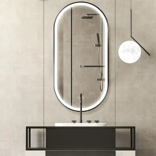 Oglinda de perete cu LED Ovl Negru - 50x100 cm