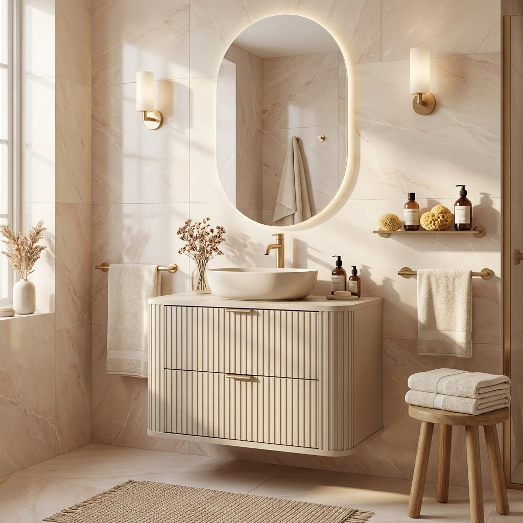Dulap pentru lavoar 80 cm, 2 sertare, fronturi canelate, rotunjit Selvea - Casmir