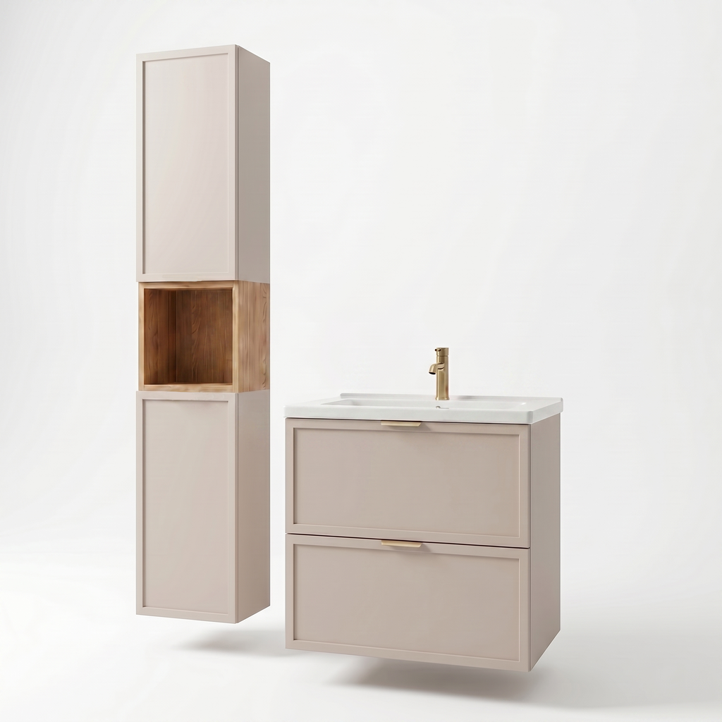Dulap de baie inalt de 150 cm, cu 2 usi, rafturi si etajere Roma - Casmir/Stejar Cremona
