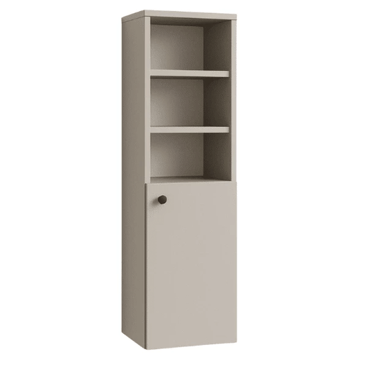 Dulap înalt pentru baie Beti 120 cm, 1 ușă semi-deschisă, finisaj Casmir, oferă depozitare practică și un aspect modern, cald și sofisticat.
