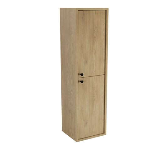 Dulap înalt pentru baie Belino 120 cm cu fronturi netede și 2 uși, finisaj Stejar Cremona, oferă depozitare practică și un aspect natural, cald și rafinat.