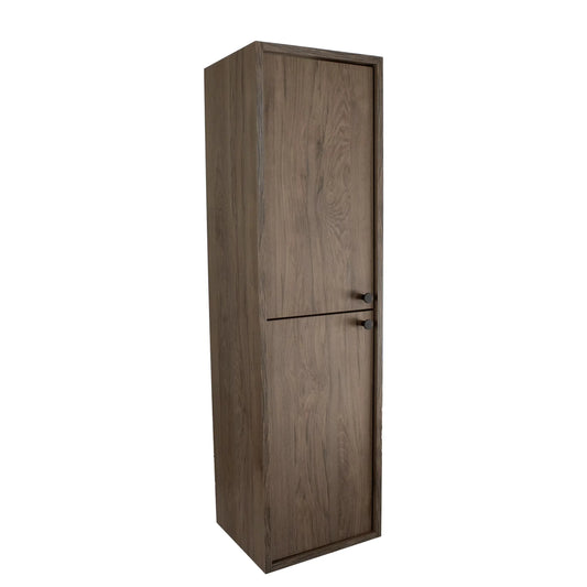 Dulap înalt pentru baie Belino 120 cm cu fronturi netede și 2 uși, finisaj Nuc închis, oferă depozitare practică și un aspect cald, natural și sofisticat.