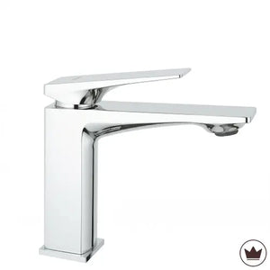 Baterie joasă pentru chiuvetă Prime, crom lucios, din alamă, cu design modern pentru chiuvete standard și încastrate.