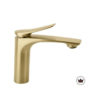 Baterie joasă pentru chiuvetă Vision, auriu periat, din alamă, cu finisaj mat elegant pentru băi moderne și premium.