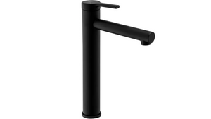 Baterie înaltă pentru chiuvetă Pixel negru mat din alamă, montaj pe blat, design modern cu pipă fixă.