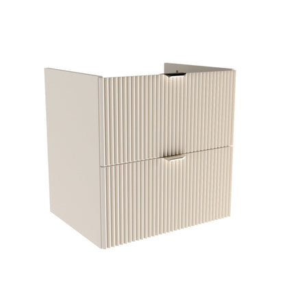 Dulap pentru lavoar 60 cm Willy Casmir, cu 2 sertare Soft-Close și fronturi striate, mânere aurii sau negre, livrat fără blat/lavoar, ideal pentru băi moderne.