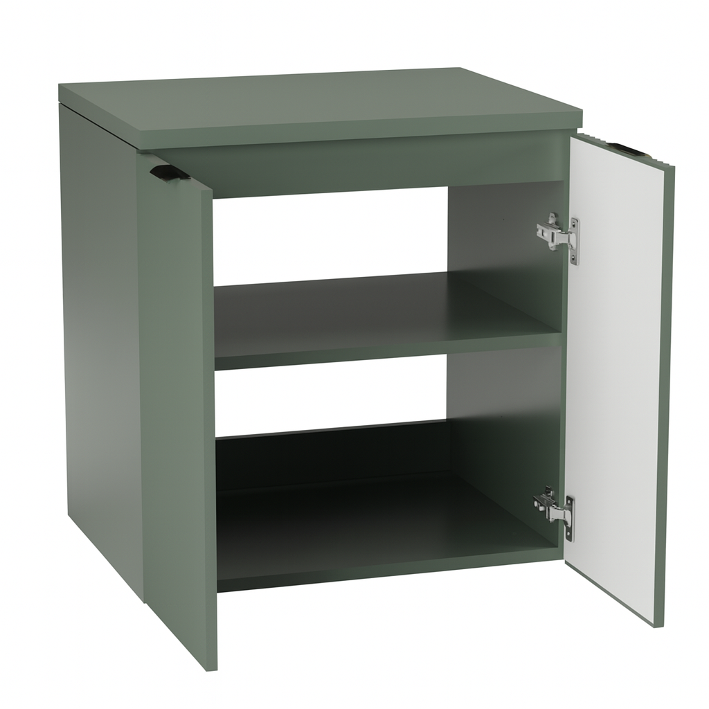 Dulap pentru lavoar 60 cm cu chiuveta, cu 2 usi, fronturi canelate Willy - Verde