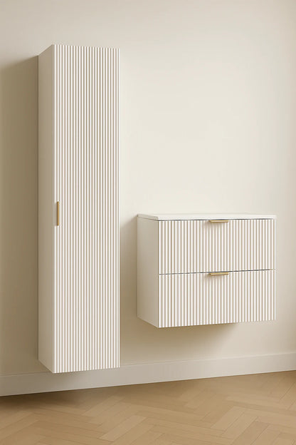 Dulap pentru lavoar 60 cm 2 sertare fronturi canelate Willy - Alb