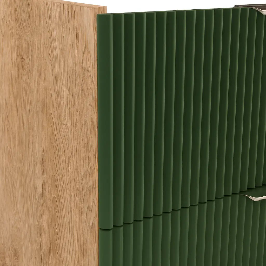 Dulap pentru lavoar 80 cm, 2 sertare, fronturi canelate, fara blat Willy - Verde/Nuc