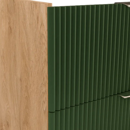 Dulap pentru lavoar 60 cm, 2 sertare, fronturi canelate, fara blat Willy - Verde/Nuc