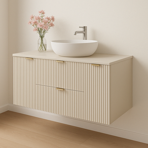 Dulap pentru lavoar 120 cm Willy Cășmir cu fronturi striate, sertare Soft-Close și uși laterale, blat de 120 cm – mobilier modern și rezistent pentru baie.