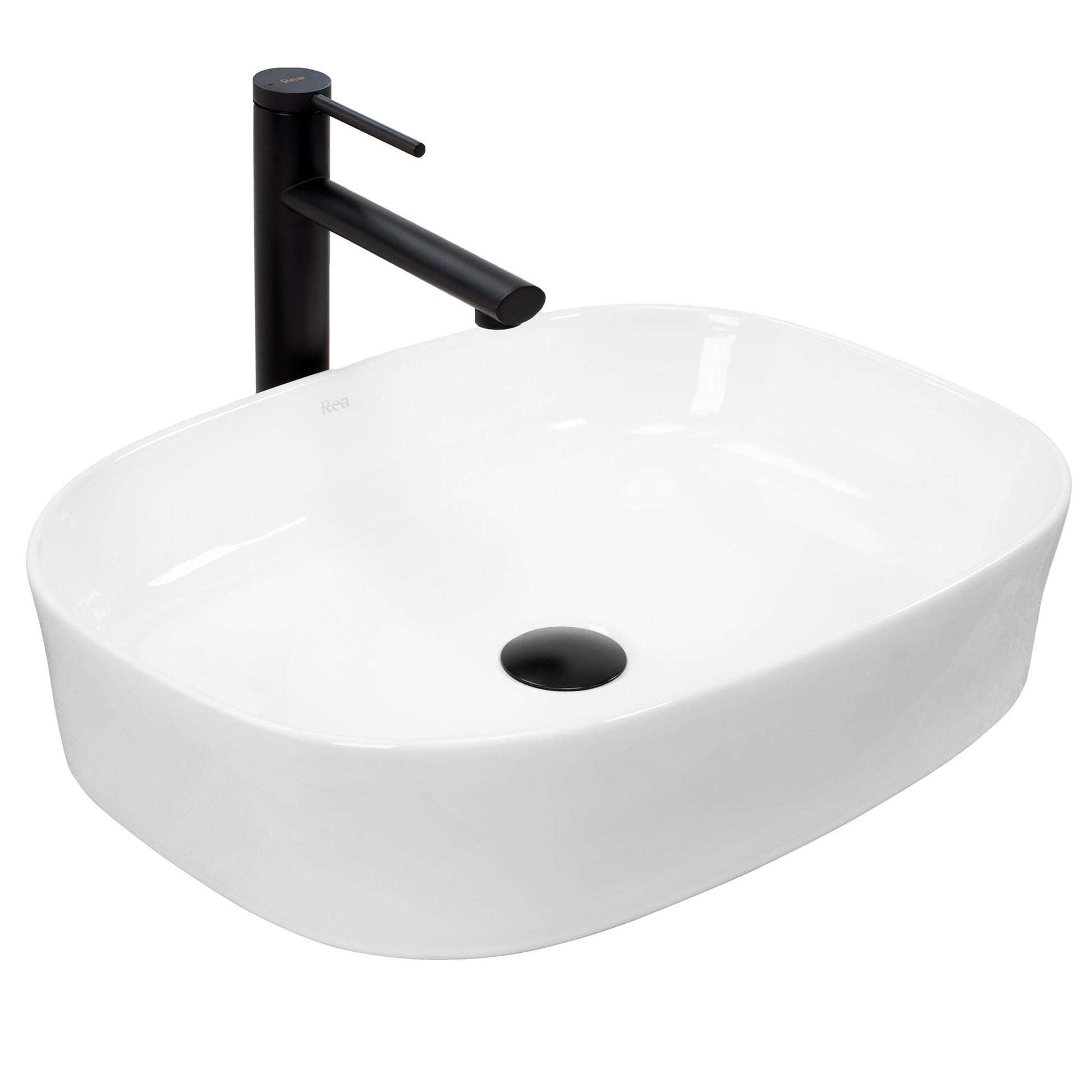 Chiuvetă de blat Angie 52 cm din ceramică sanitară alb lucios, formă dreptunghiulară modernă cu margini înălțate și cuvă adâncă.