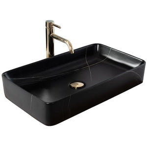 Chiuvetă de blat Denis 60 cm din ceramică sanitară negru mat Black Stone, design dreptunghiular modern cu efect de piatră naturală.