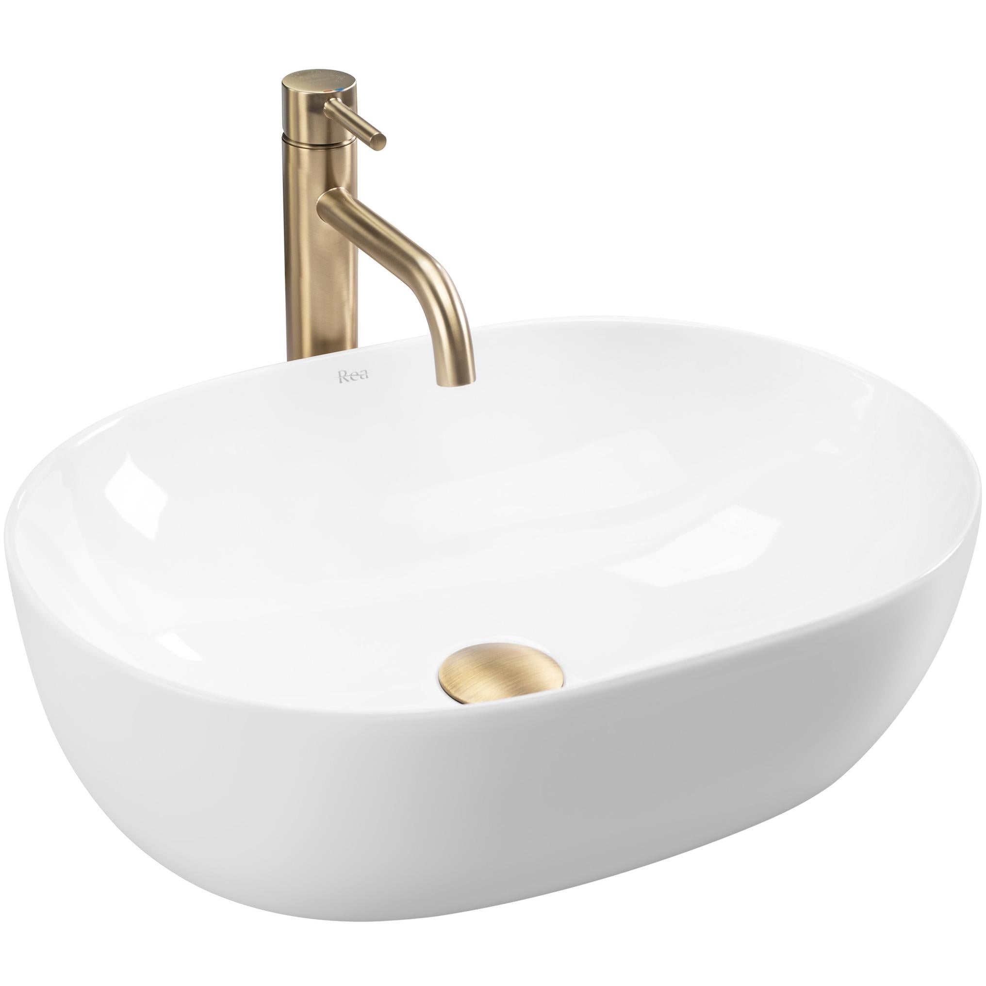 Chiuvetă de blat Lisa 49 cm din ceramică sanitară alb lucios, formă rotundă elegantă cu pereți înalți și margini Slim Edge.