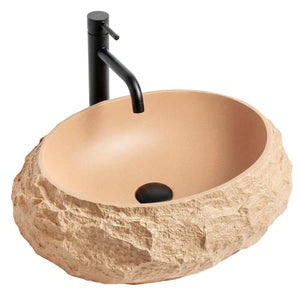 Chiuvetă de blat Mika 50 cm Light Terracotta din piatră compozită Artificial Stone, finisaj teracotă deschisă, textură naturală de piatră.