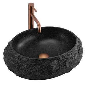 Chiuvetă de blat Mika 50 cm din piatră compozită Artificial Stone, finisaj negru, textură naturală și design modern pentru băi elegante.