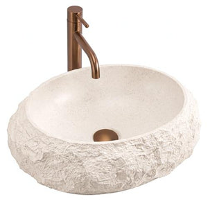 Chiuvetă de blat Mika 50 cm Warm Beige din piatră compozită Artificial Stone, finisaj bej cald cu textură naturală și design modern.