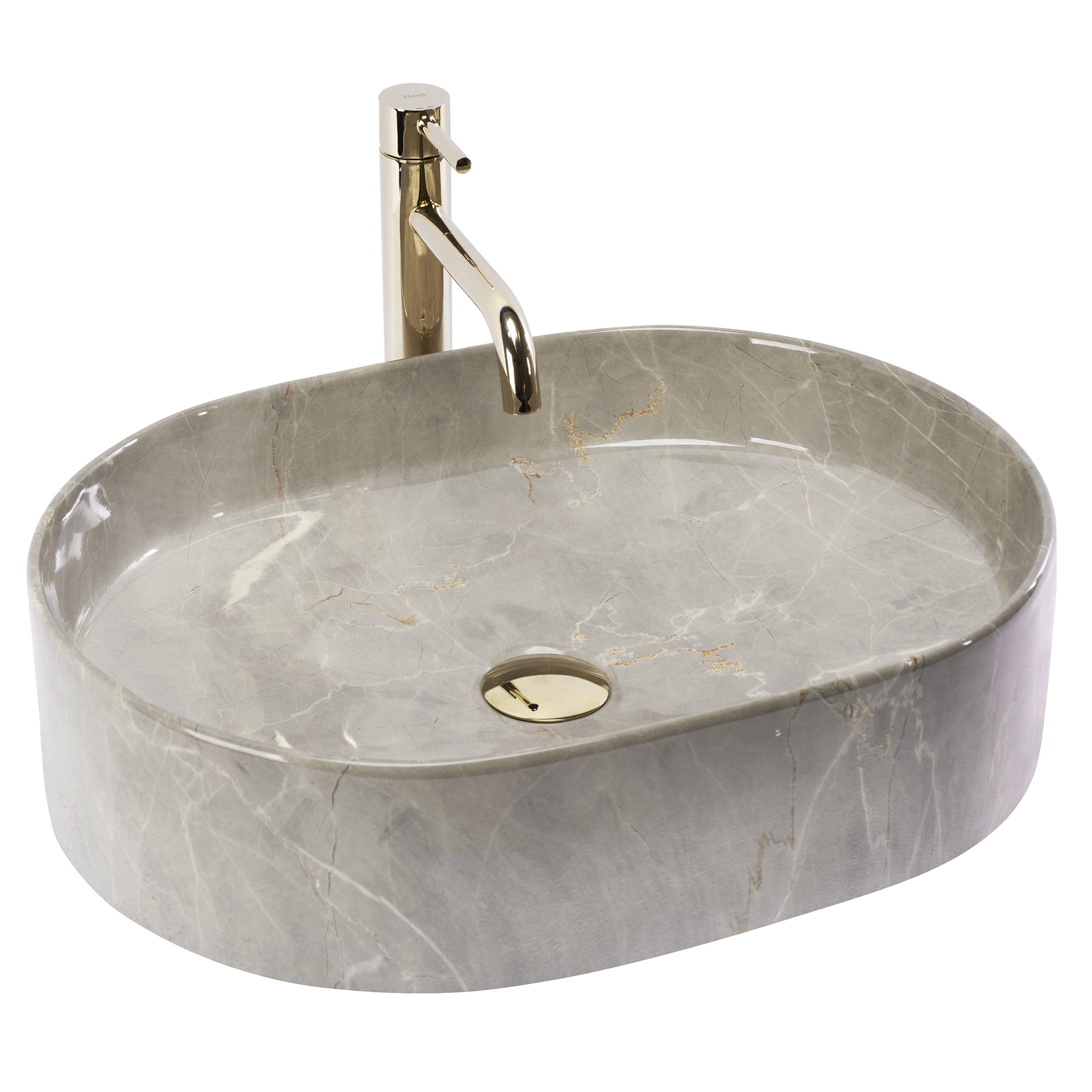 Chiuvetă de blat Nadia 50 cm Casmir din ceramică sanitară, finisaj lucios cu aspect de piatră naturală, formă ovală elegantă.
