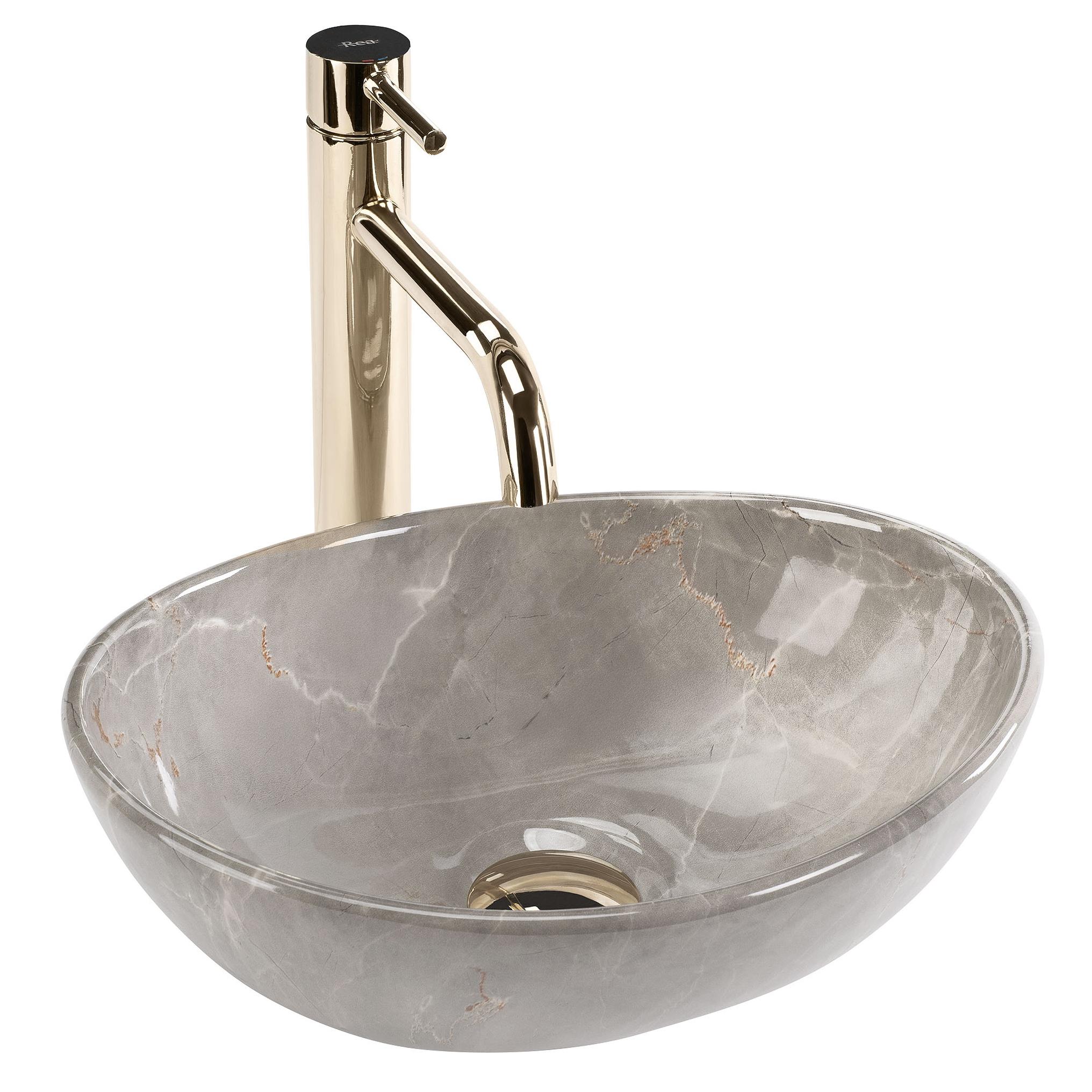 Chiuvetă de blat Sofia Mini 35 cm Casmir din ceramică sanitară, finisaj cu efect de piatră naturală, design compact și elegant.