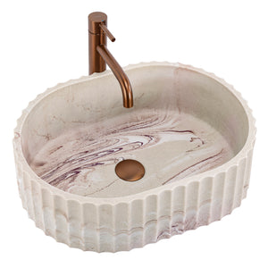 Chiuvetă de blat Margaret 50 cm Gio din Artificial Stone, culoare bej natural, finisaj mat cu suprafață striată și design elegant.