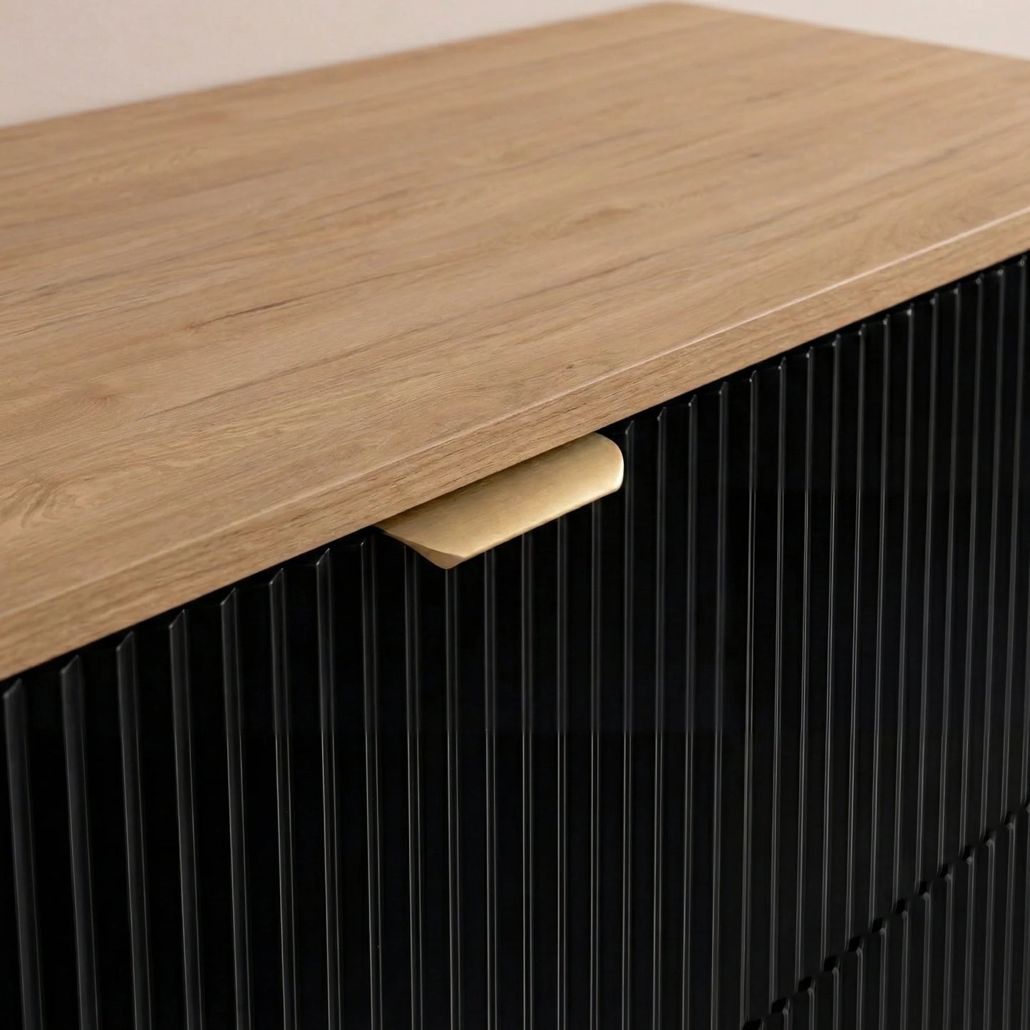 Dulap pentru lavoar 100 cm, cu cos de rufe, fronturi canelate Willy - Negru, Nuc top