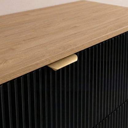 Dulap pentru lavoar 100 cm, cu cos de rufe, fronturi canelate Willy - Negru, Nuc top