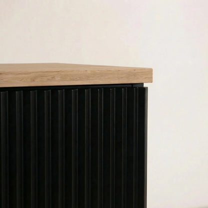 Dulap pentru lavoar 100 cm, cu cos de rufe, fronturi canelate Willy - Negru, Nuc top