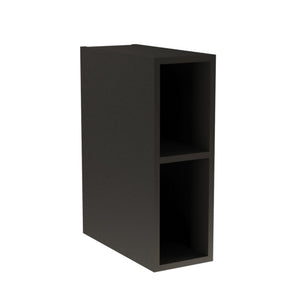 Raft îngust 20 cm cu 1 poliță centrală, finisaj negru, rezistent la umiditate, perfect ca modul lateral pentru dulap lavoar în băi moderne.