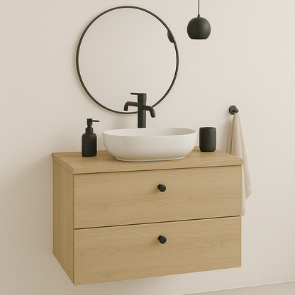 Dulap pentru lavoar 60 cm, cu 2 sertare, fronturi netede Beti - Stejar Cremona