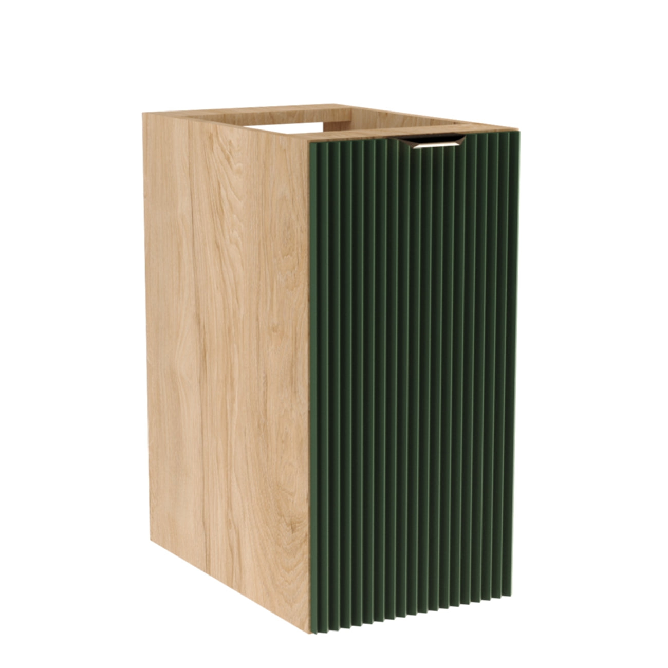 Dulap baie Willy 30 cm Verde/Nuc, 1 ușă canelată, design modern și compact, fără blat, ideal pentru spații mici.