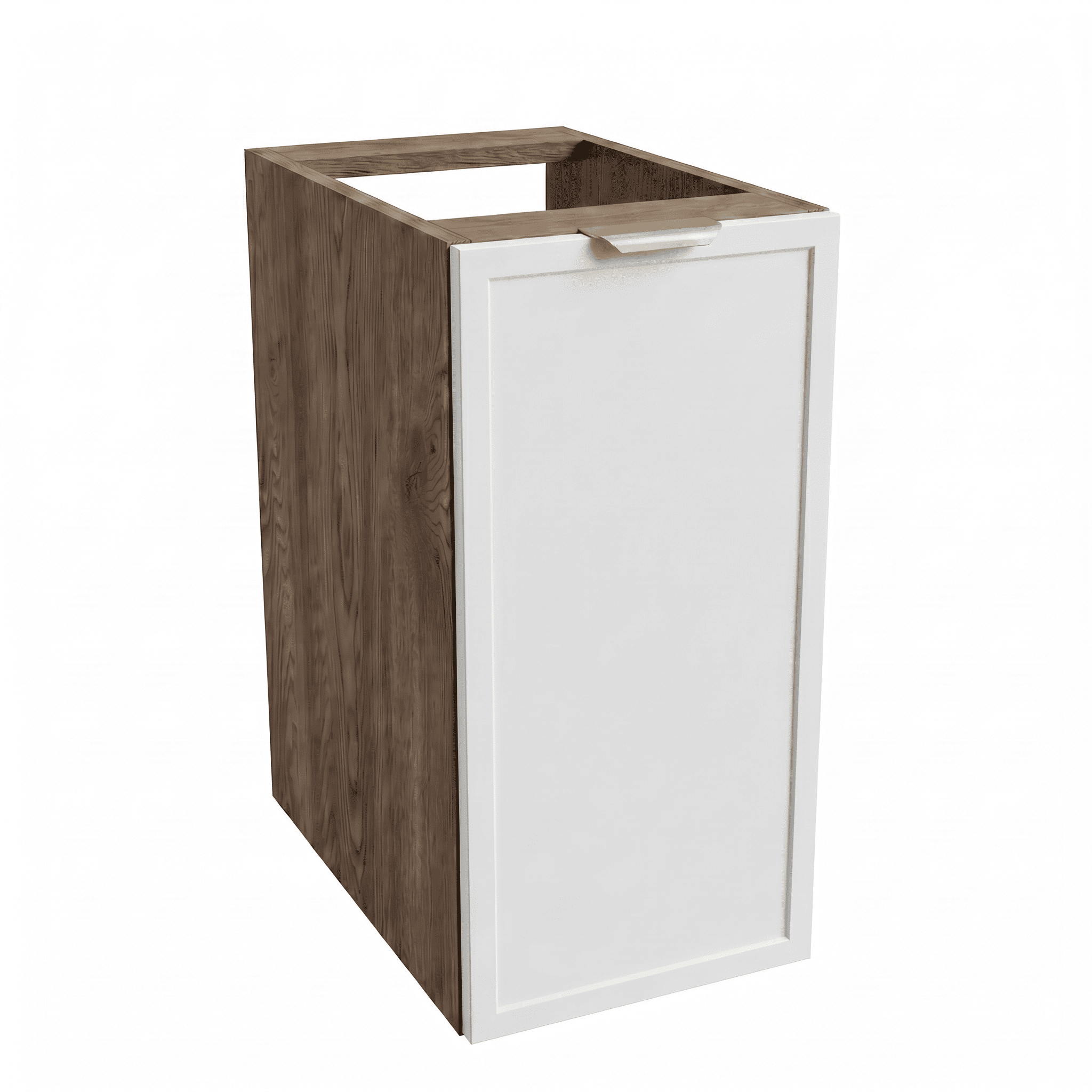 Dulap de baie Roma 30 cm Alb/Nuc închis, o ușă, raft interior, fronturi cu ramă decorativă, mobilier compact modular pentru baie modernă