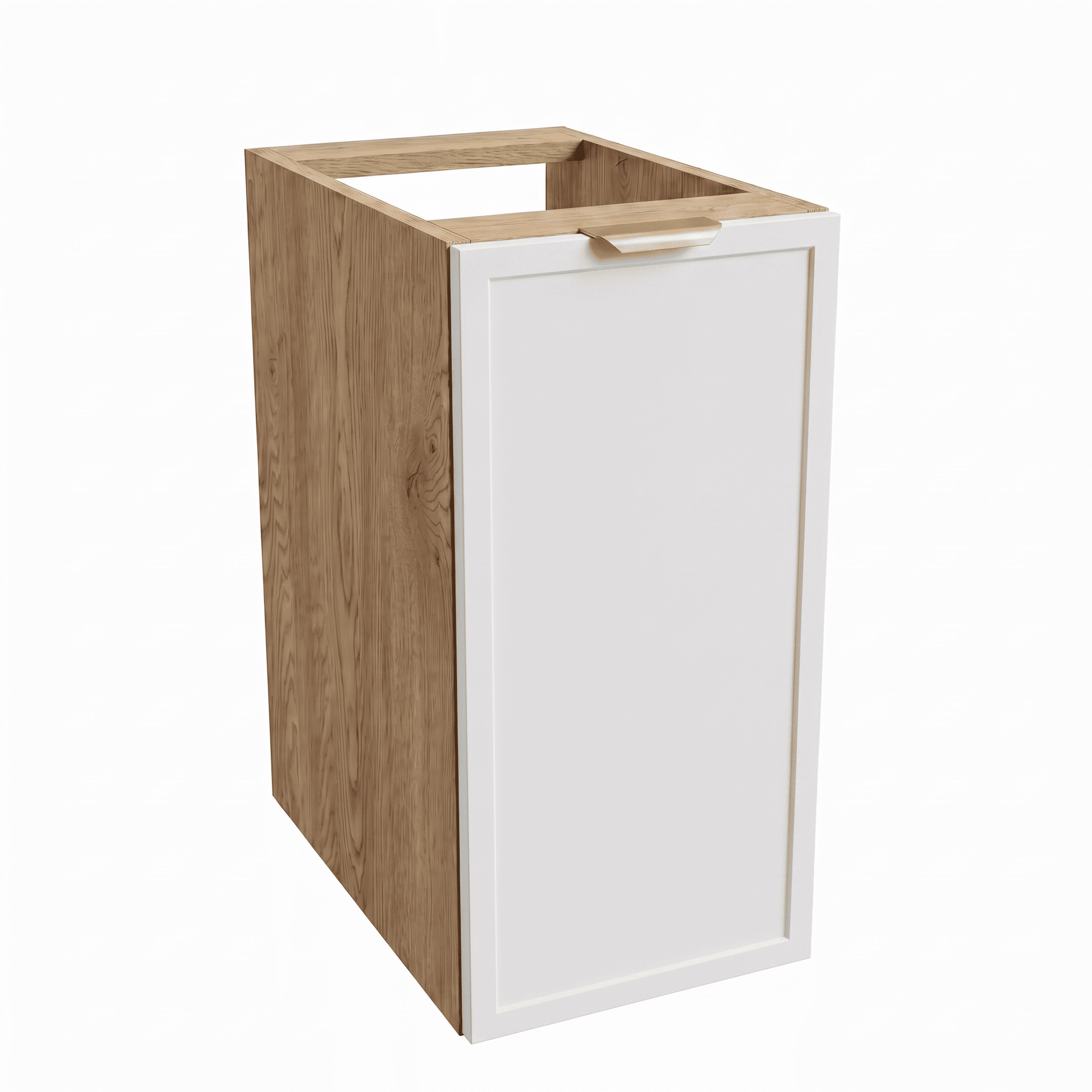 Dulap de baie Roma 30 cm Alb/Stejar Cremona, o ușă, raft interior, fronturi cu ramă decorativă, mobilier compact modular pentru baie modernă
