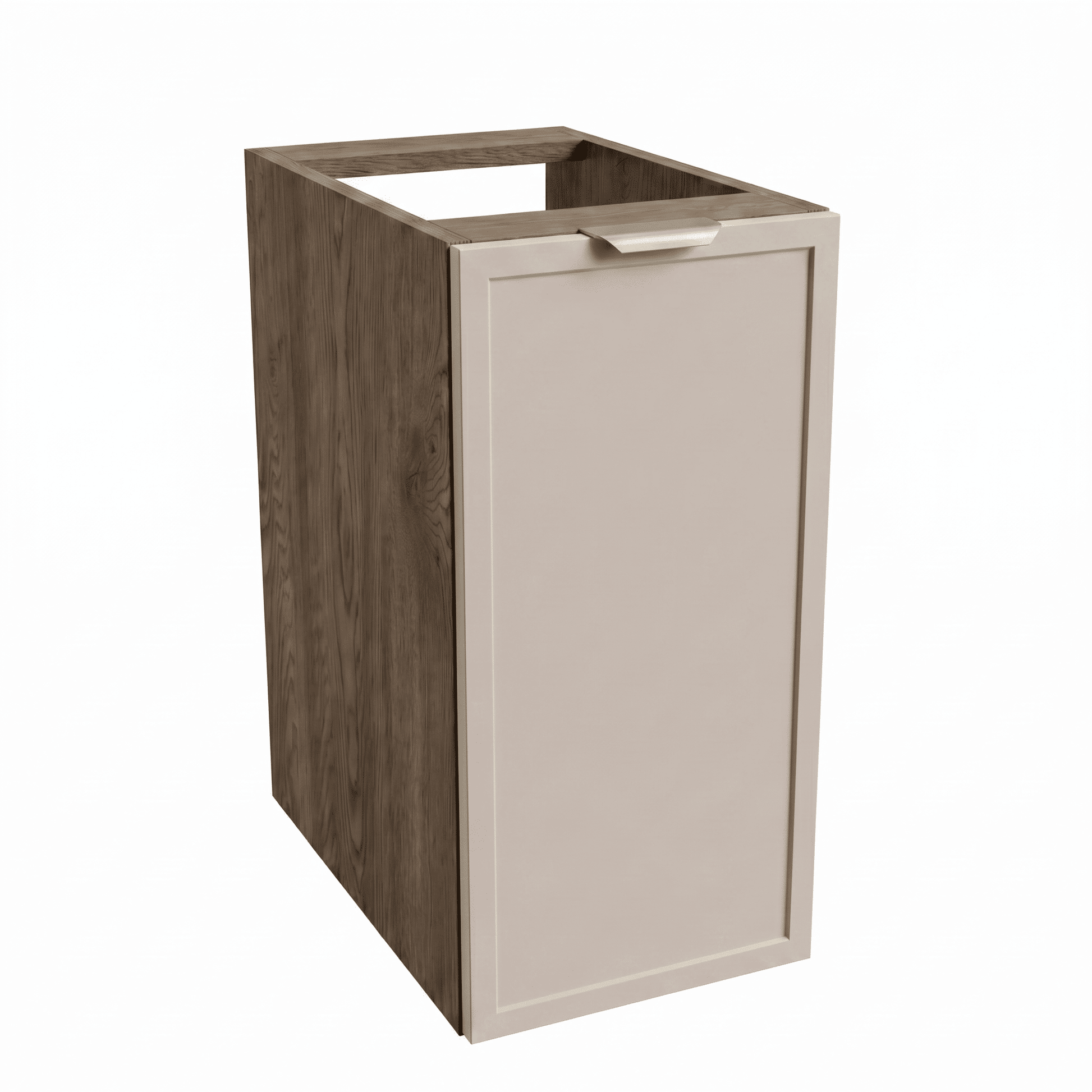 Dulap de baie Roma 30 cm Cașmir/Nuc închis, o ușă, raft interior, fronturi cu ramă decorativă, mobilier compact modular pentru baie modernă