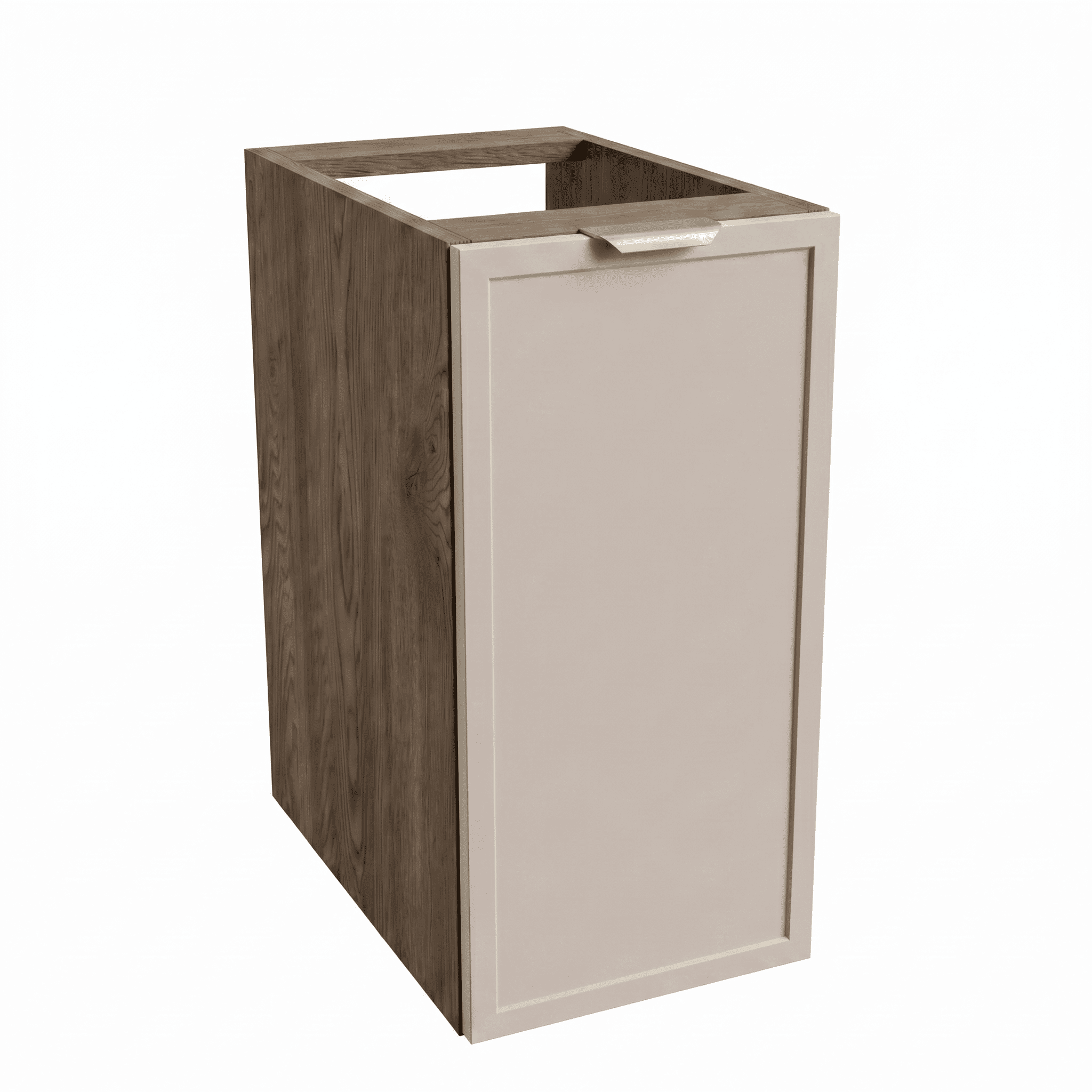 Dulap de baie Roma 30 cm Cașmir/Nuc închis, o ușă, raft interior, fronturi cu ramă decorativă, mobilier compact modular pentru baie modernă
