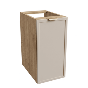 Dulap de baie Roma 30 cm Cașmir/Stejar Cremona, o ușă, raft interior, fronturi cu ramă decorativă, mobilier compact modular pentru baie modernă
